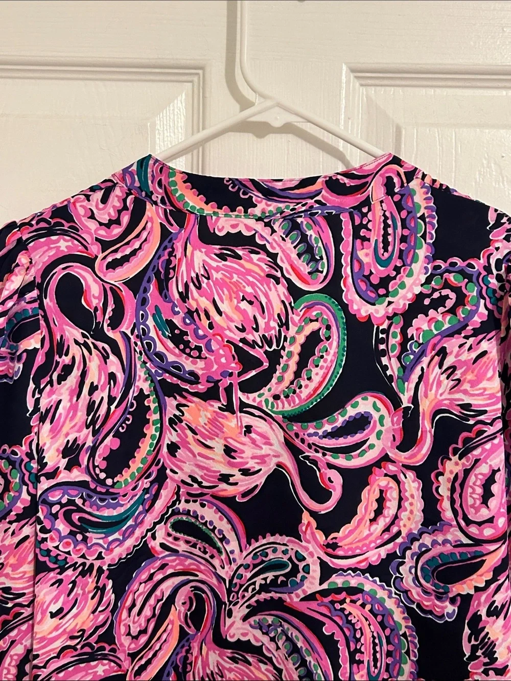 Lilly Pulitzer Marvelle Blouse Flock To The Top Navy Pink Paisley Size Small